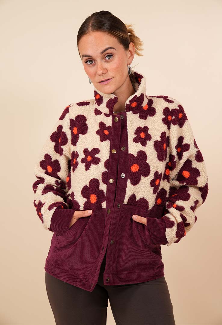 Materialmix-Jacke "Teddy in Bloom“