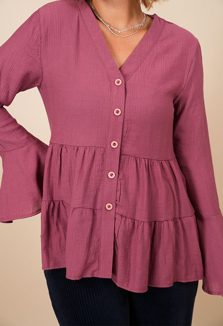 Boho Bloom“ Tunika-Bluse mit Volantärmeln