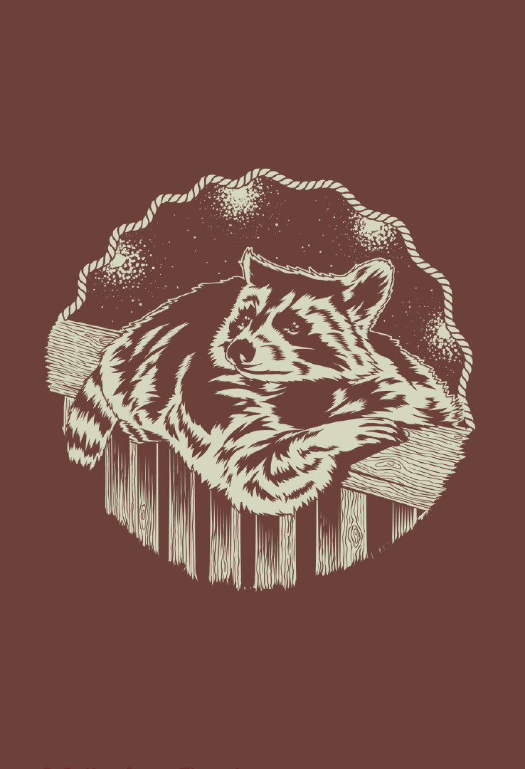 Print T-Shirt Waschbär im Garten
