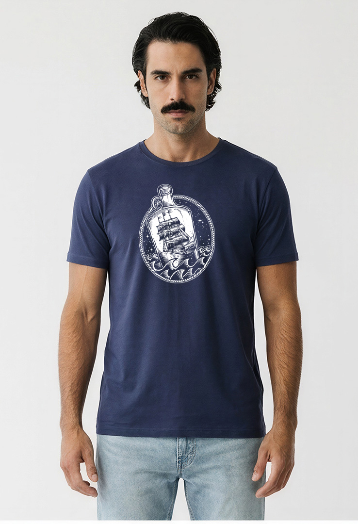 Print T-Shirt Flaschen Schiff