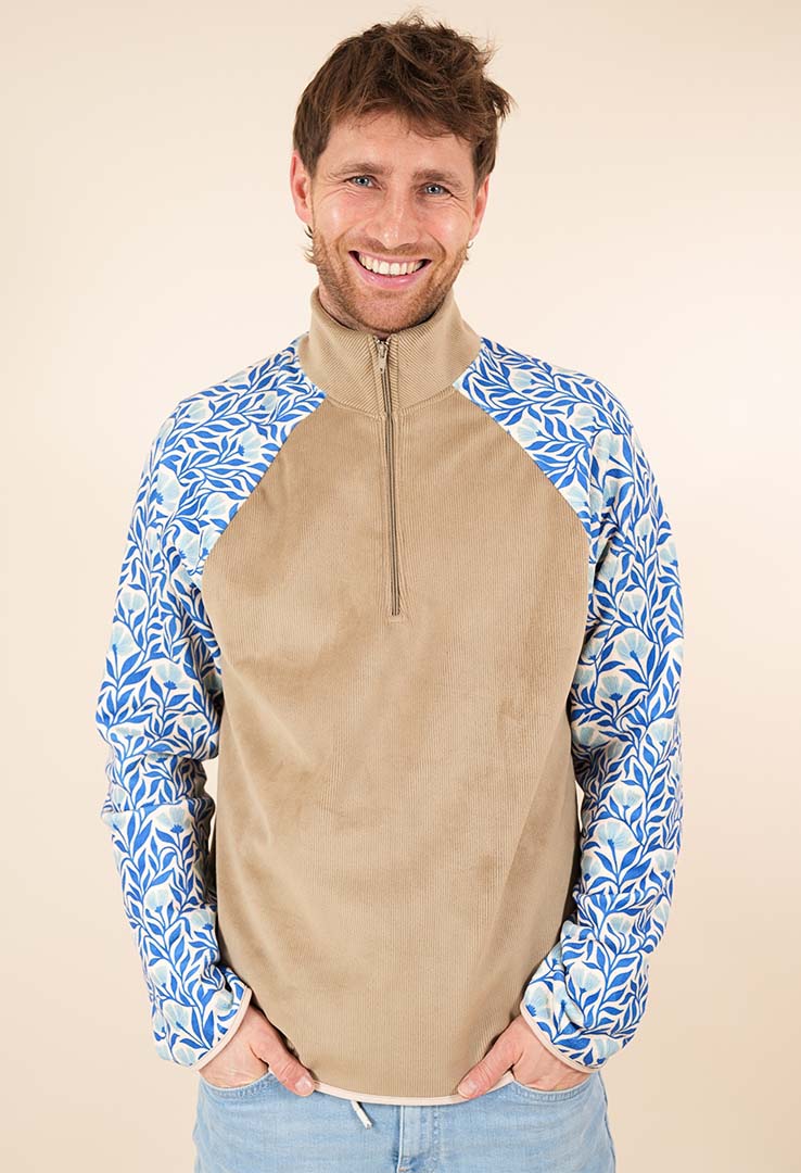 "Blue Bloom" Half-Zip Sweater
