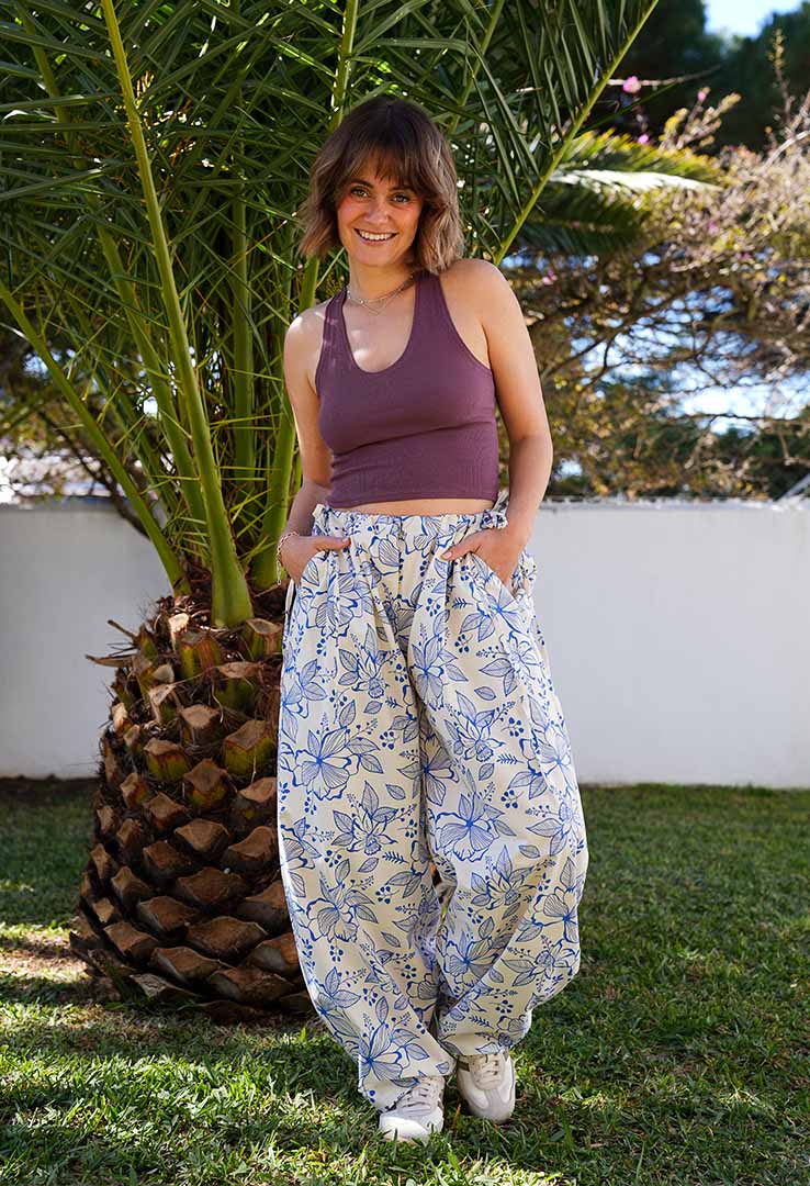 "Blue Bloom" Baumwollhose zum Schnüren 