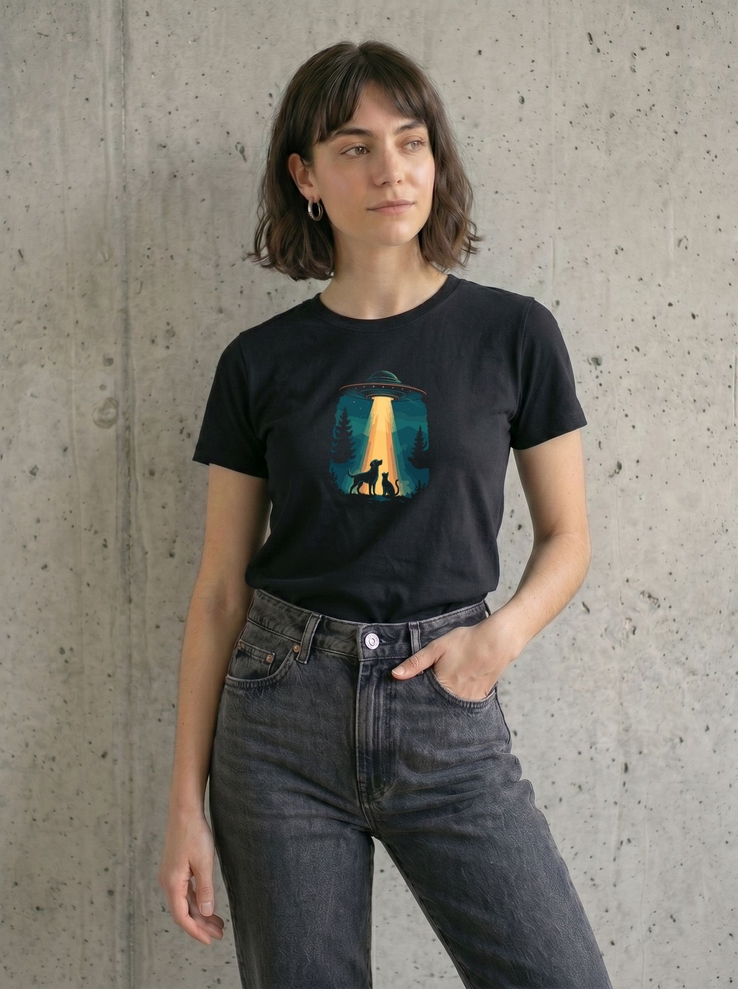 Print-T-Shirt Ufo Cat + Dog aus Modal und Baumwolle