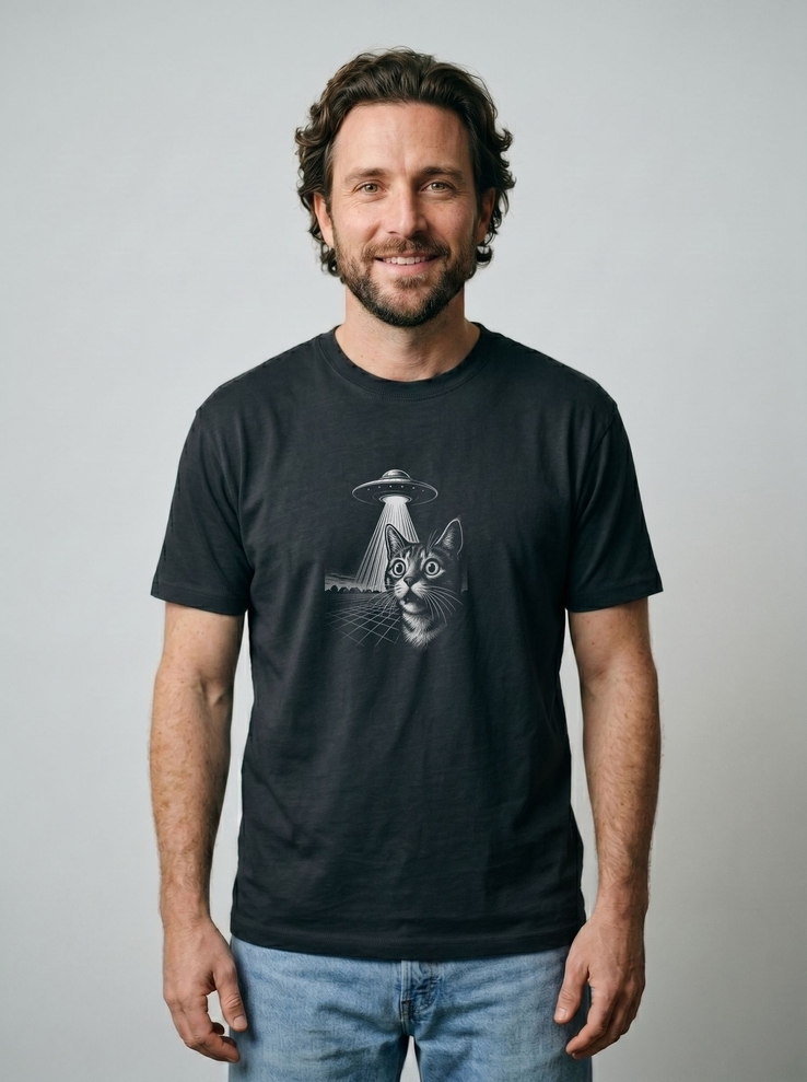 Print-T-Shirt Beam Me Up Kitty aus Modal und Baumwolle