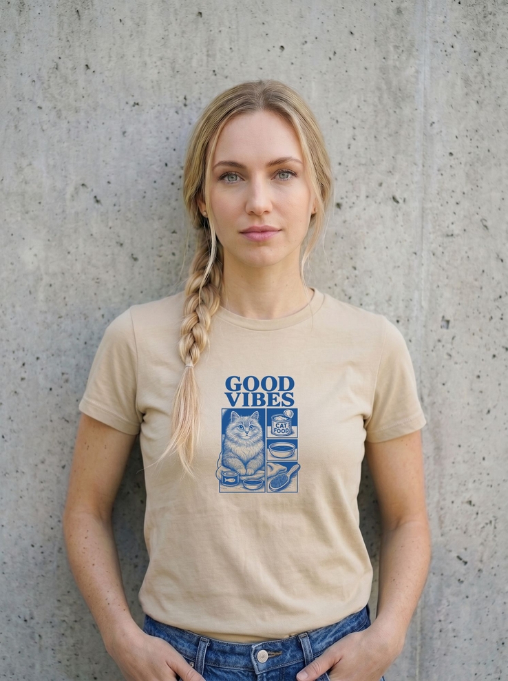 Print-T-Shirt Good Vibes Cat aus Modal und Baumwolle