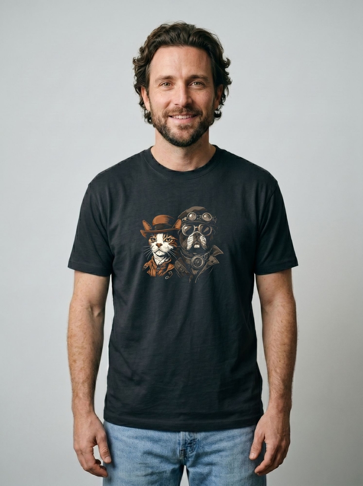 Print-T-Shirt Fur & Steam aus Modal und Baumwolle