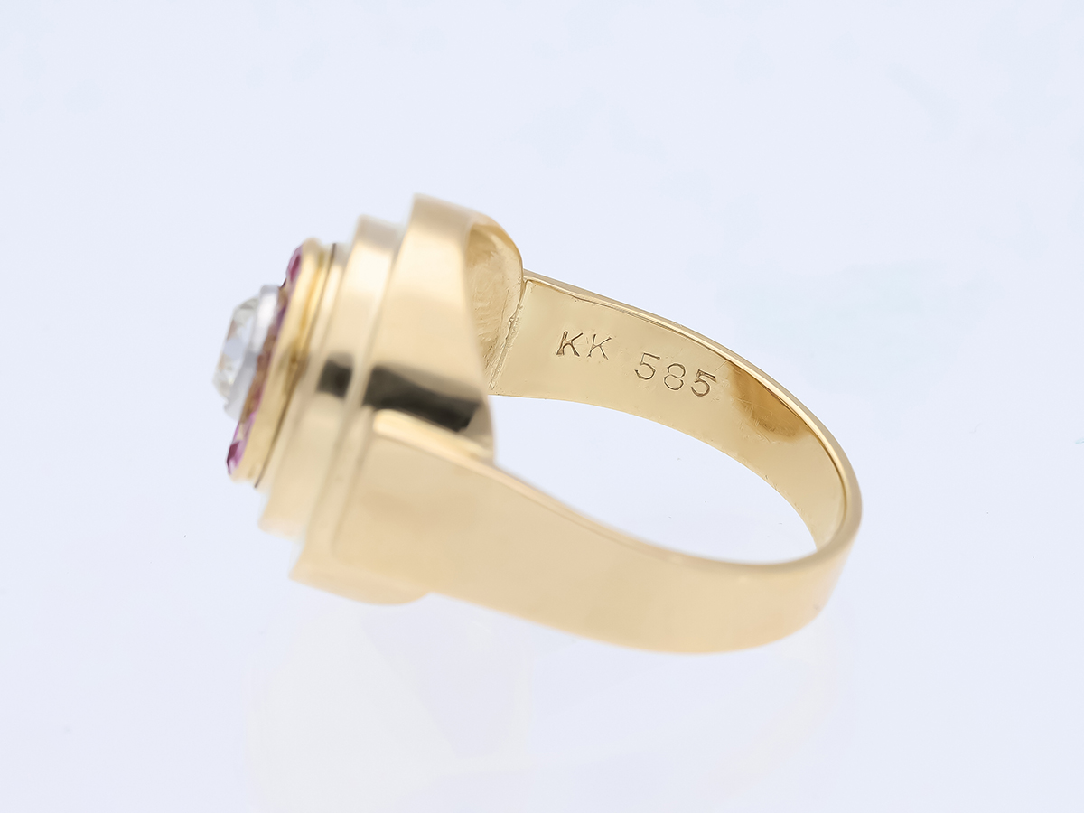 antiker Art Deco Ring 0,80 Karat Rubine Diamant 585 Rosé Gold 14 Karat