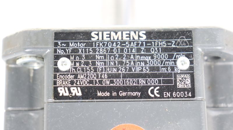 Siemens Servomotor 1FK7042-5AF71-1FH5 1FK7042-5AF71-1FH5-Z TESTED