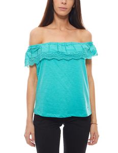 KAPORAL Bandeau-Shirt structured Ladies Carmen-Shirt with Volant Green