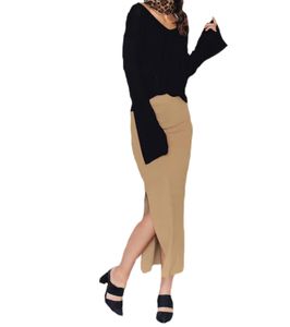 NA-KD Maxi-Rock cool ladies knit skirt with side slits beige
