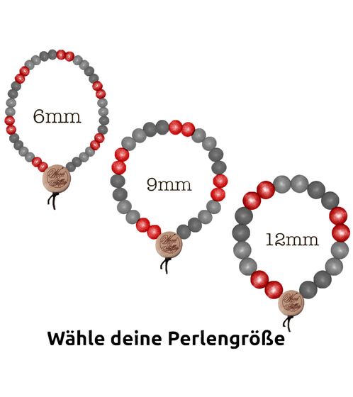 WOOD FELLAS Armband mit Holz-Perlen schöner Arm-Schmuck Deluxe Pearl Bracelet Grau/Rot