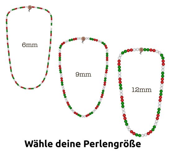 WOOD FELLAS Hals-Schmuck schöne Holz-Kette Deluxe Pearl Necklace Weiß/Rot/Grün