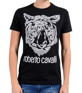 chemise à col rond roberto cavalli élégant chemise d´été pour hommes avec imprimé tête de tigre noir