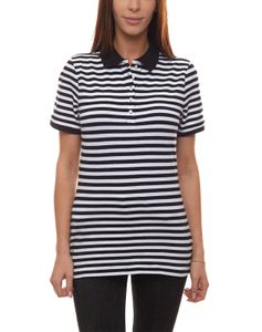 Cheer Polo-Shirt gestreiftes Damen Sommer T-Shirt mit Knopfleiste Schwarz