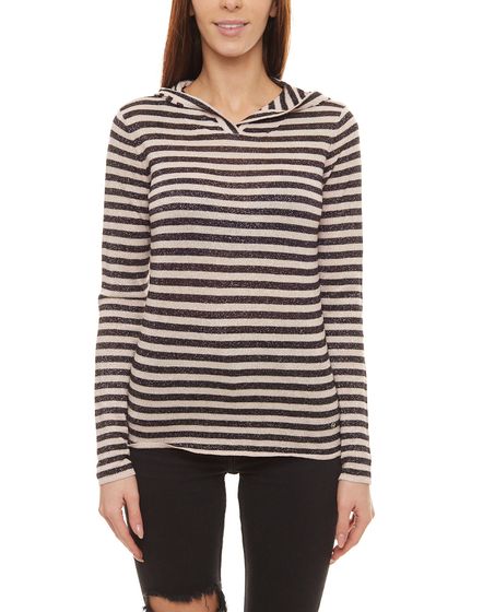 GUIDO MARIA KRETSCHMER Striped shirt, glittering women´s sweatshirt with hood, black-pink