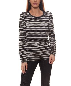 Jake * s longsleeve fashionable ladies stretch shirt with all-over wave pattern black / white