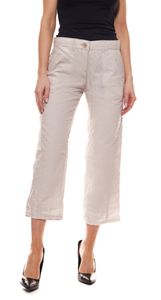 Pantalon OPUS 7/8 pantalon en tissu pour dames de bon goût avec motif rayé beige