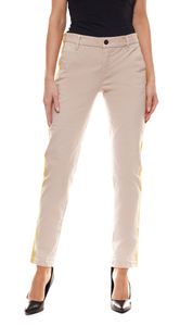 khujo Eudora Stripe leisure trousers cool ladies fabric trousers with contrasting stripes beige / yellow