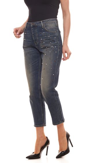 MUSTANG Boyfriend tapered jeans comfortable ladies boyfriend pants with pearls blue