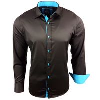 RUSTY NEAL men´s business shirt long-sleeved shirt R-11015 black/turquoise