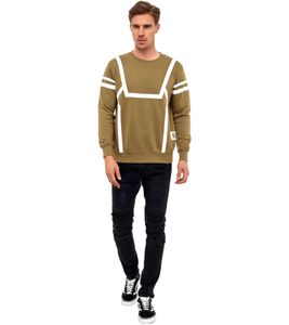 RUSTY NEAL Herren Sweater Rundhals-Pullover mit Kontraststreifen R-19045 Olive/Weiß