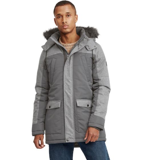 BLEND Mikael men s winter parka jacket with detachable faux fur grey