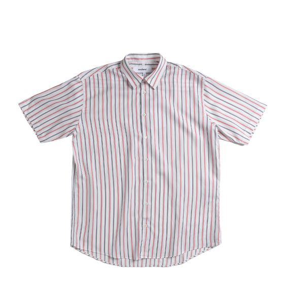 soulland men's short-sleeved shirt striped shirt Basil white/blue/red