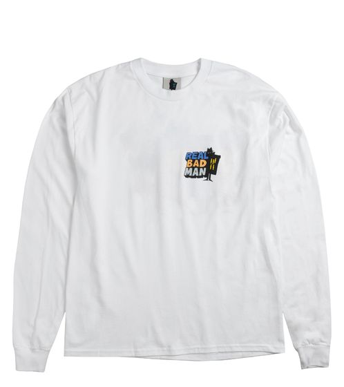REAL BAD MAN Logo Langarm-Shirt für Herren mit großem Rücken-Print Weiß