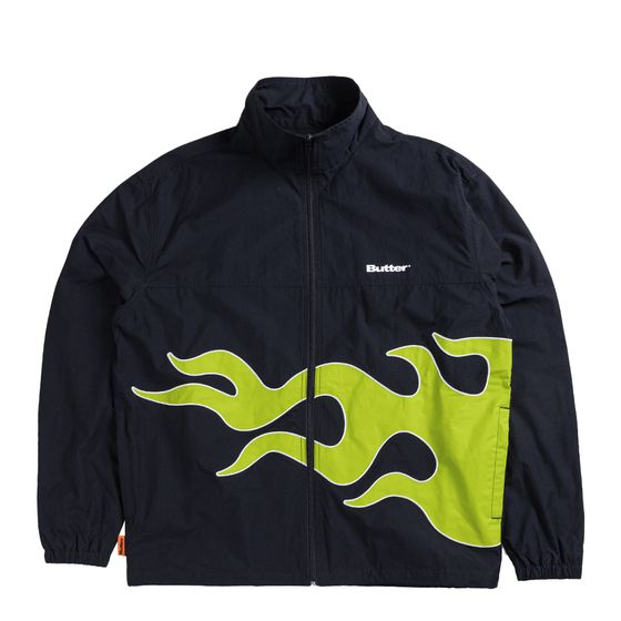 BUTTER Goods veste de survêtement pour homme coupe-vent cool avec graphisme flamme Flame Jacket Navy/Green