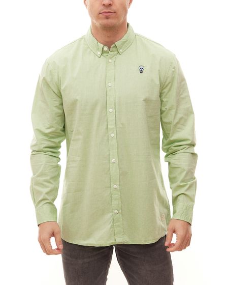 BLEND Herren Langarm-Hemd farbiges Button-Down-Shirt mit gesticktem Patch 20708485 Hellgrün