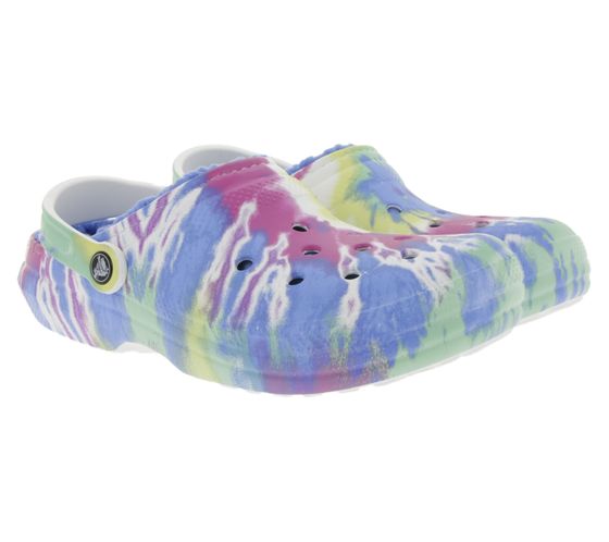 crocs classic lined tie-dye clogs lined house shoes with dual crocs comfort colorful