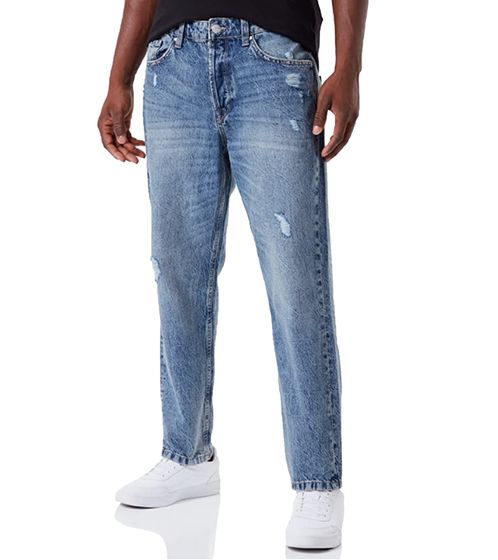 ONLY & SONS Avi Herren Cropped Jeans Hose mit Destroyed-Details 22022839 Mittel-Blau