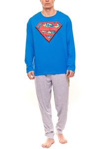 DC Comics Men s Superman Pajama Set with Large Logo on Chest Blue/Grey