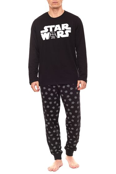 Disney Herren Star Wars Pyjama-Set Schlafanzug mit Darth Vader Allover-Muster Schwarz