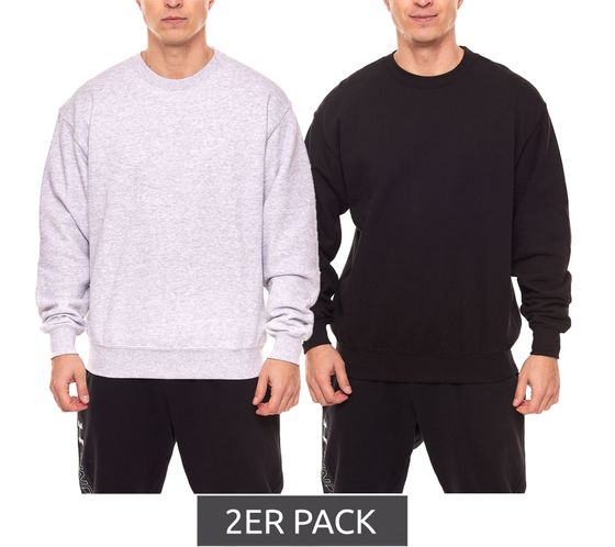 2er Pack FRUIT OF THE LOOM Herren Basic Baumwoll-Sweater Rundhals-Pullover Gewicht: 280gm/m² Schwarz/Grau