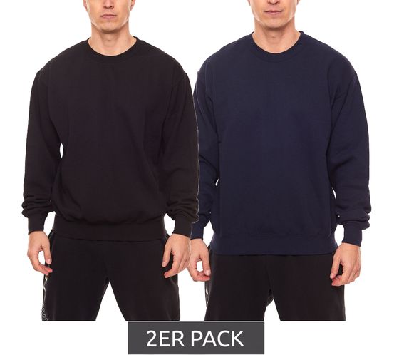 2er Pack FRUIT OF THE LOOM Herren Rundhals-Pullover Basic Baumwoll-Sweater Gewicht: 280gm/m² Schwarz/Navy
