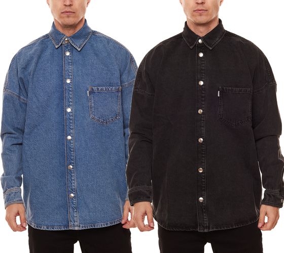 STONES Herren Hemd-Jacke Loose Fit geschnittenes Overshirt 60023 Blau oder Schwarz
