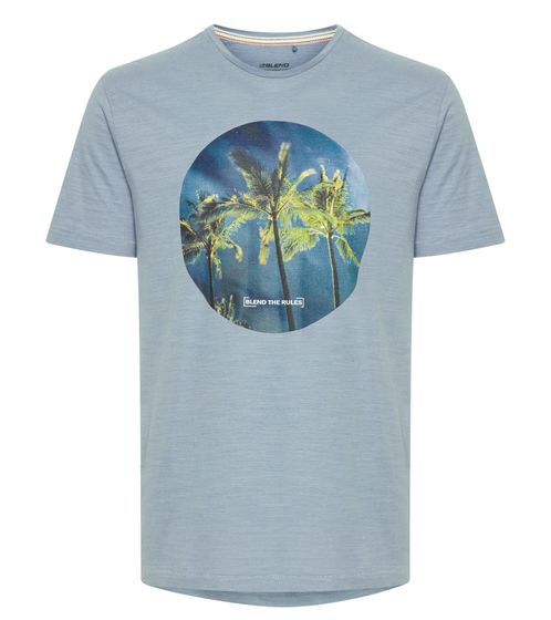 BLEND Tee Men's Short Sleeve Shirt Sustainable Cotton Palm Print T-Shirt 20712364 174021 Blue