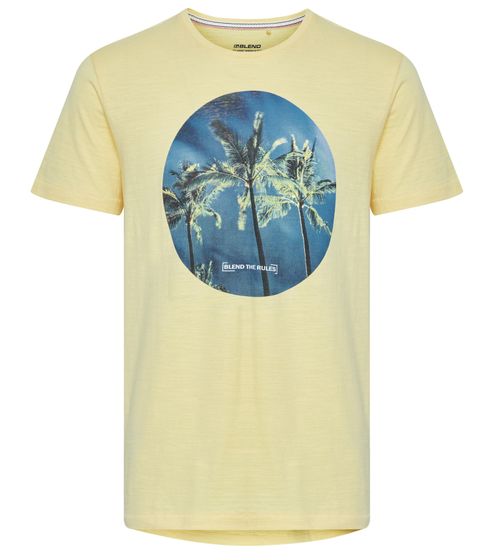BLEND Tee Men s Cotton T-Shirt Sustainable Palm Print Short Sleeve Shirt 20712364 120824 Yellow