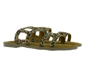 MISHUMO women's genuine leather mules with studs and animal print LPHONEY-16DFL Brown