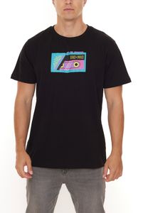 BAD+MAD Tokio Tee Herren Baumwoll-T-Shirt mit buntem Kasetten-Print Rundhals-Shirt BMTR004 Schwarz BAD+MAD Tokio Tee Herren Baumwoll-T-Shirt mit buntem Kasetten-Print Rundhals-Shirt BMTR004 Schwarz