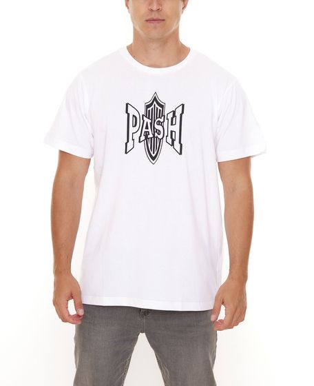 PASH Logo Classic Tee Men's Cotton T-Shirt with Brand Print Crew Neck Shirt PATR001 White