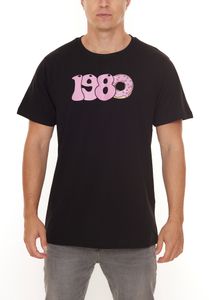 PASH 1980 Tee Herren Kurzarm-Shirt mit großem 1980er Print Baumwoll-T-Shirt PATR004 Schwarz PASH 1980 Tee Herren Kurzarm-Shirt mit großem 1980er Print Baumwoll-T-Shirt PATR004 Schwarz