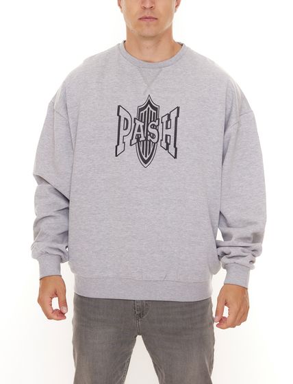 PASH Logo Classic Sweat Men s Round Neck Pullover with Large Brand Print Sweater PASR001 Grey