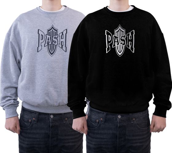 PASH Logo Classic Sweat Men's Crew Neck Pullover with Large Brand Print PASR001 Gray or Black