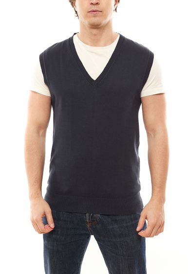 PGA TOUR men's knitted sweater vest with wide V-neck leisure sweater vest made of pure cotton 352124 Navy