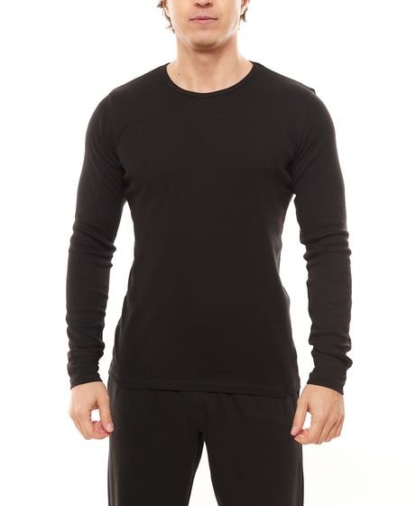 AM Legend Herren Basic Langarm-Shirt mit Rundhals-Ausschnitt Baumwoll-Longsleeve 26182 Schwarz