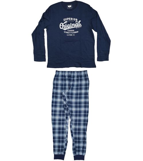 AM Legend Herren Pyjama-Set 2-teilig karierter Schlafanzug IAN MPJ 23 Navy/Weiß