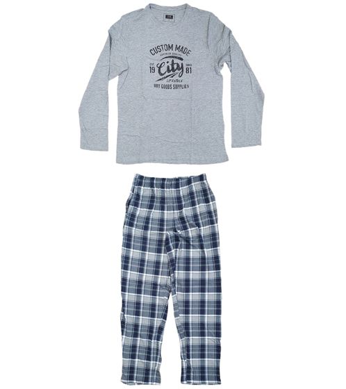 AM Legend Herren Pyjama-Set 2-teilig karierter Schlafanzug IAN MPJ 23 Grau/Navy