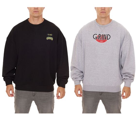 GRIND Inc Sweat Herren Rundhals-Pullover mit Print Sweater Logo GISR001 oder Creepy GISR002 Grau, Schwarz